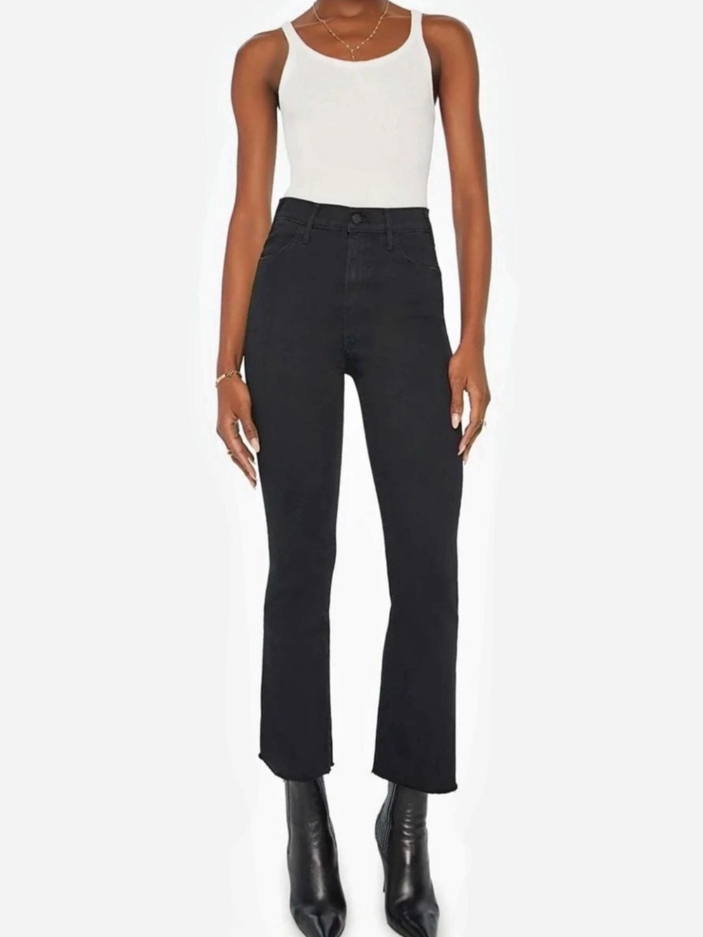 Mother The Hustler Ankle Fray Black Jeans Size 27